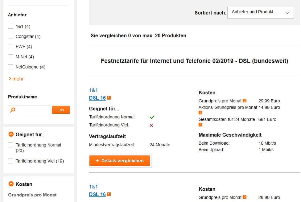 Test.de - Fest­netz­tarife für Internet und Telefonie.